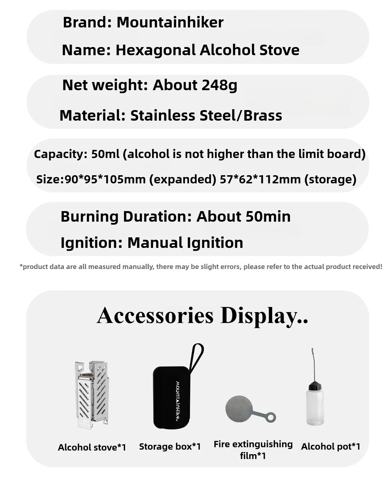 MOUNTAINHIKER Mini-Alkoholkocher, tragbarer 50-ml-Campingkocher aus Edelstahl mit sechseckigem Outdoor-Camping-Wanderkocher – Detail 17