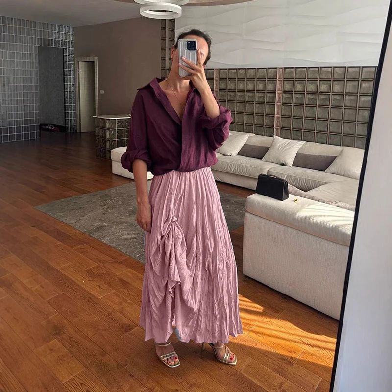 Amerikanischen Retro Lange Plissee Röcke für Frauen Frühling Herbst Dünne Elegante Maxi Rock Frau Mode Street Party Casual Midi Röcke