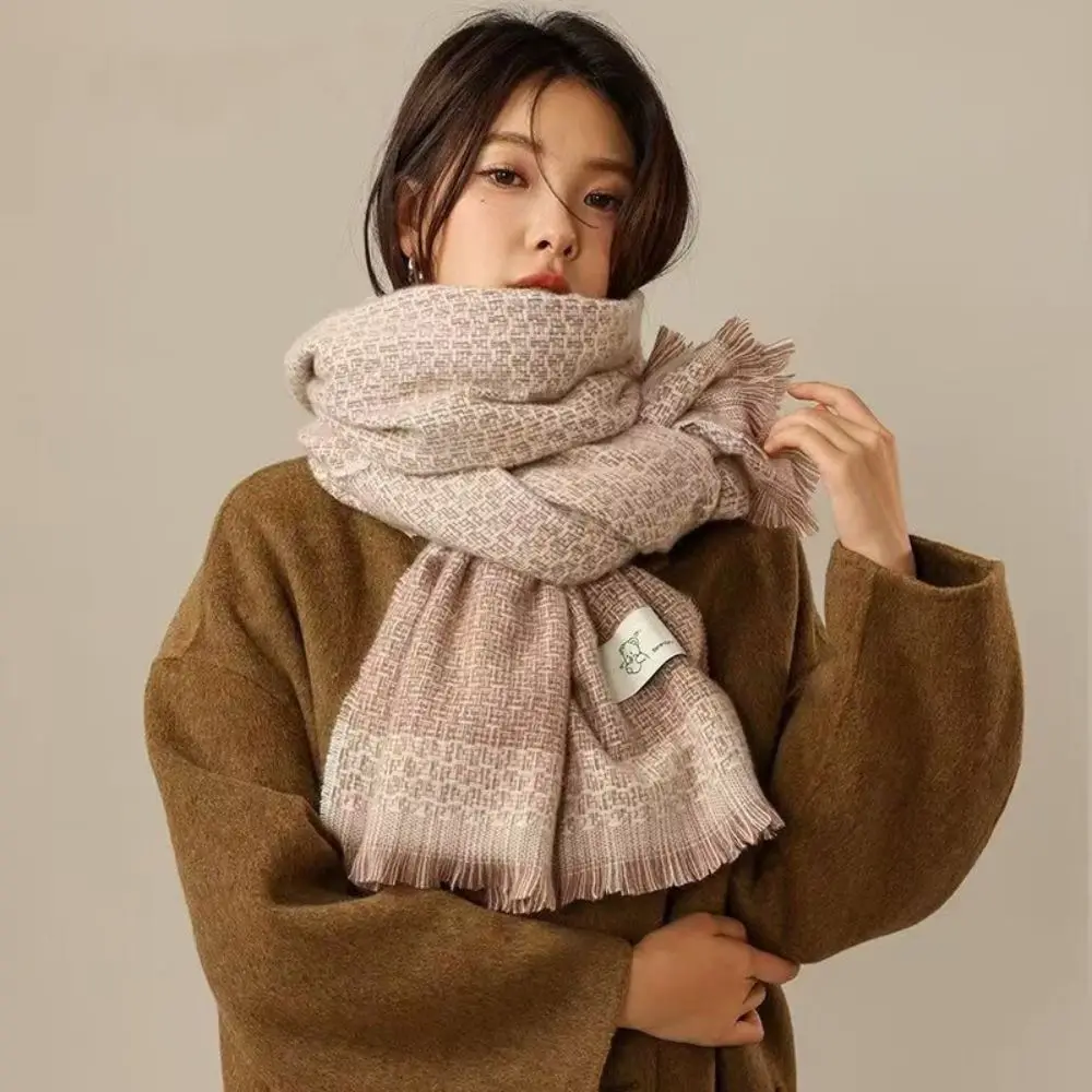 New Fashion Soft Cashmere Scarf Solid Color Thickened Neck Warmer Warm with Tassels Wrap Shawls for Women