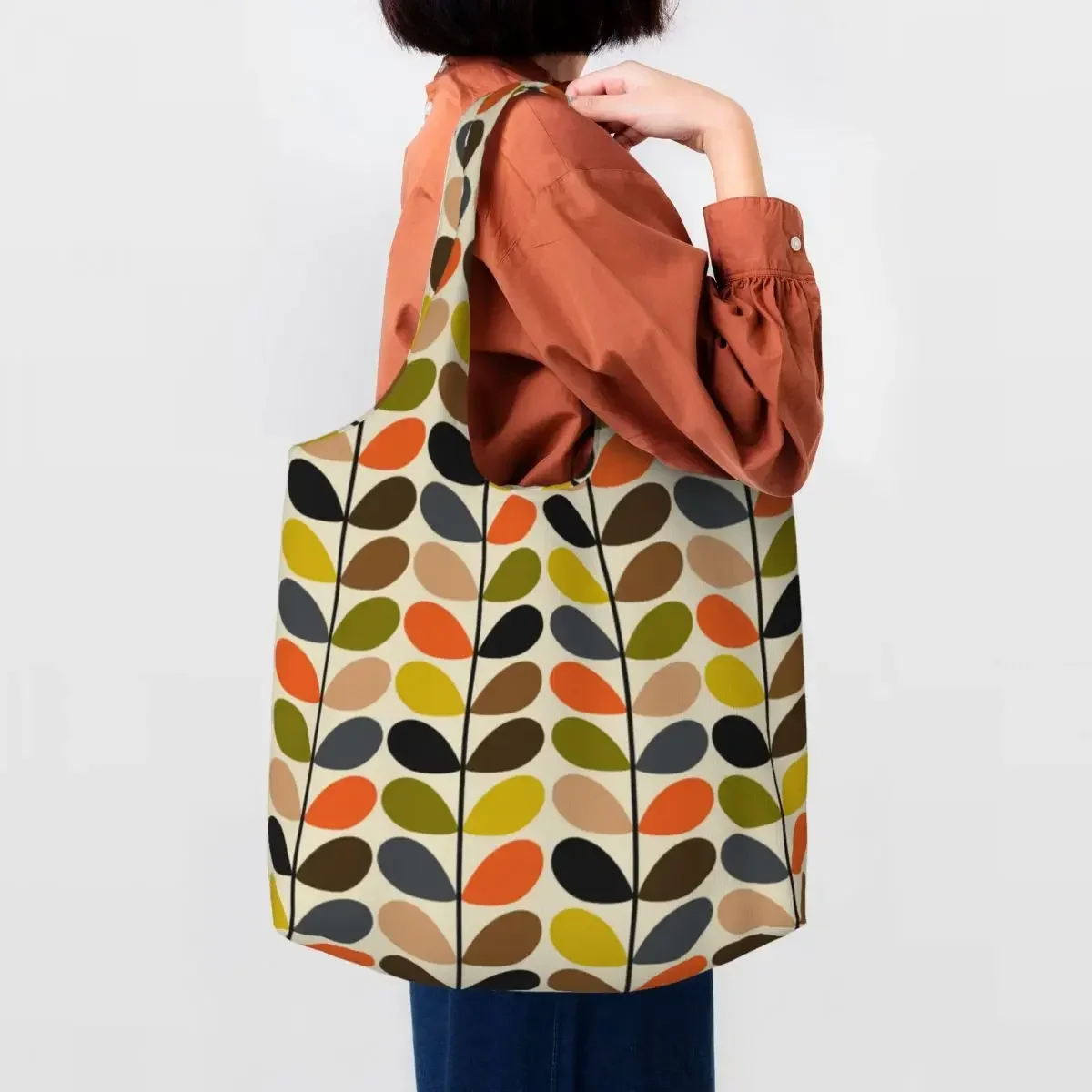 Benutzerdefinierte Einkaufstasche mit mehreren Stielen, lustiger Druck, Canvas, Shopper, Schultertasche, großes Fassungsvermögen, langlebig, Orla Kiely-Handtasche