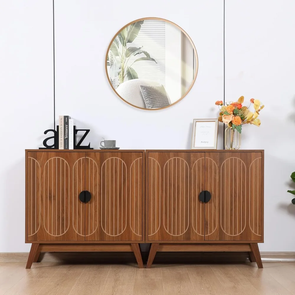 خزانة بوفيه خشبية حديثة مخددة بـ 6 أبواب مع مساحة تخزين #6