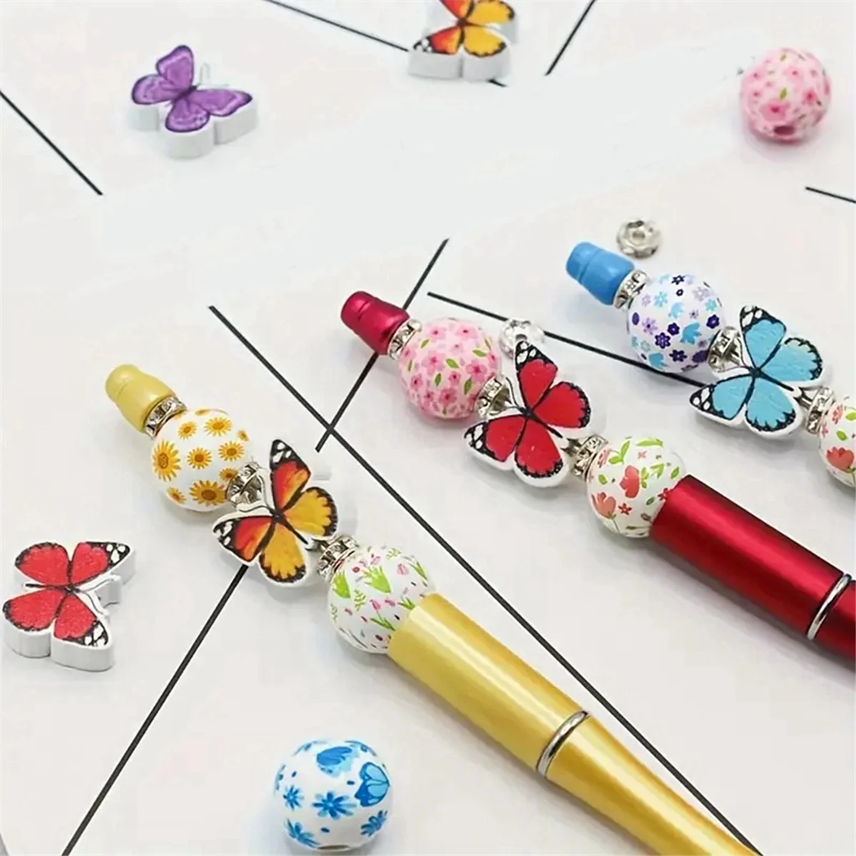 AA98 Beadable Pens Bulk with Colorful Silicone Beads for DIY Pen Making Kit for Women Kids Students Office School
