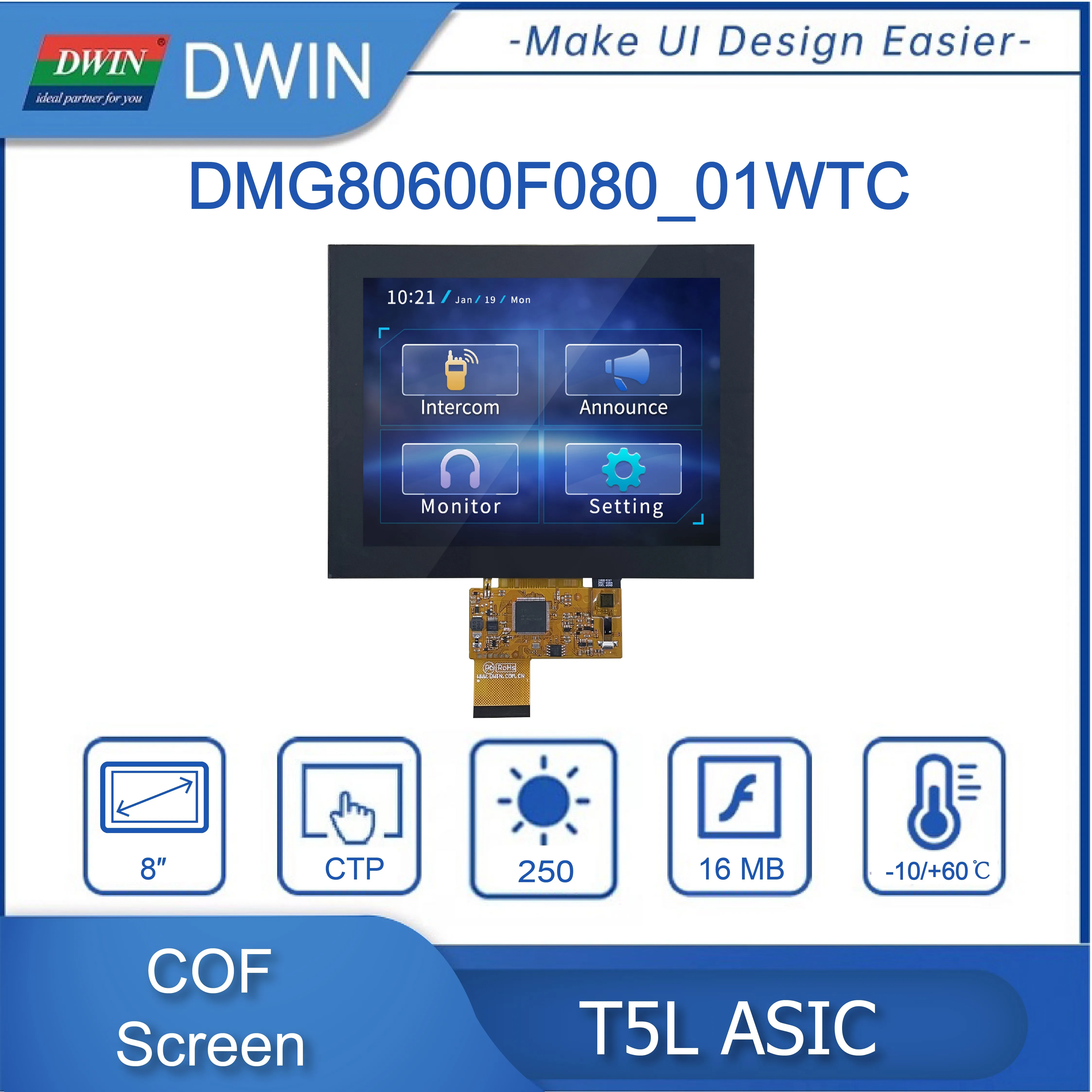 dwin-8インチ-800-600解像度hmiスマートスクリーン-1670万色-tn-tft-lcd-cof構造タッチパネル-arduino用-dmg80600f080_01w