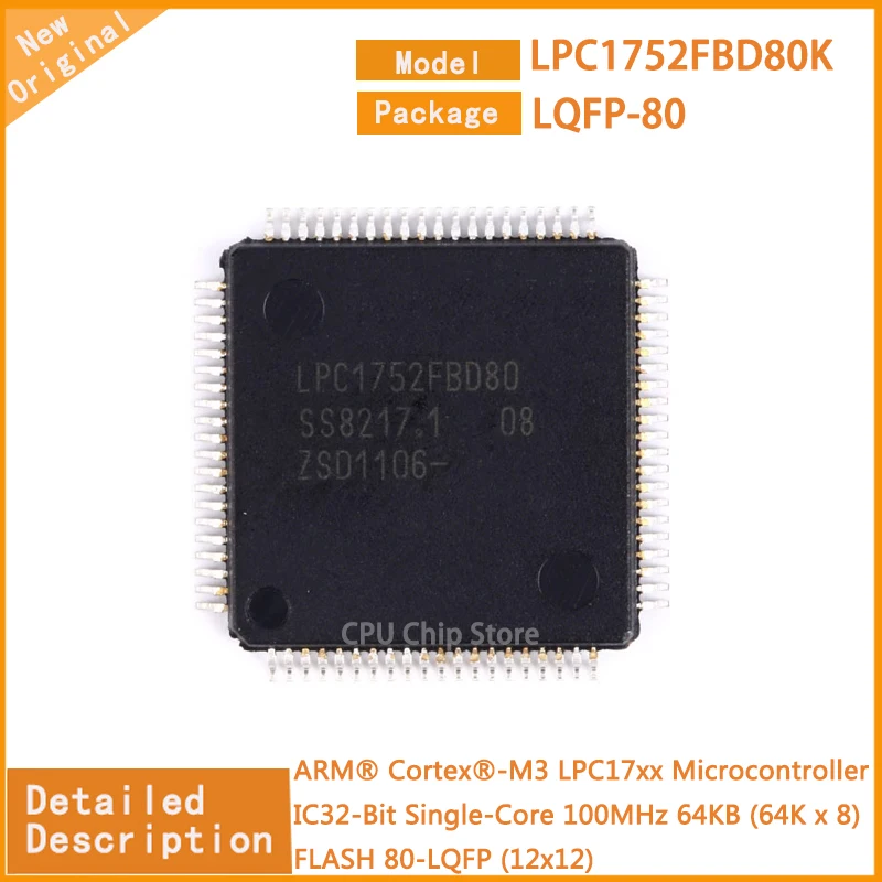 

5Pcs/Lot New Original LPC1752FBD80K LPC1752 LQFP-80 Microcontroller IC 32-Bit Single-Core 100MHz 64KB (64K x 8)