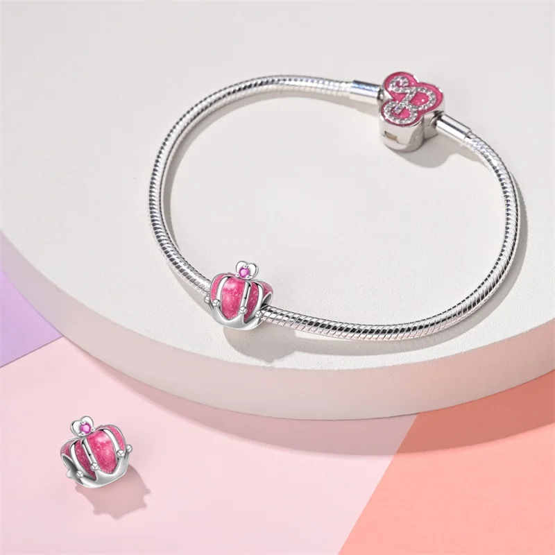 New 925 Silver Fashion Pink Princess Skirt Bag Lipstick Charms Beads Fit 3mm 925 Original Bracelet DIY Jewelry Birthday Gift
