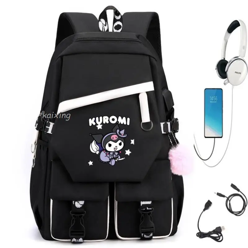 Large Capacity Melody Backpacks Women College School Bag Kuromi Notebook Travel Laptop Computer Backpack With USB Charging Port