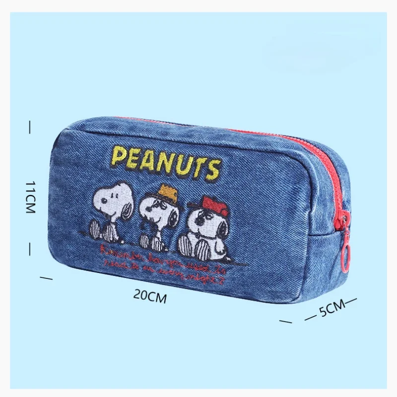 Snoopy Pencil Case Denim Anime Cartoon Boys Girls Large Capacity Zipper School Supplies Cute Kids Storage Pen Bag scatola di cancelleria