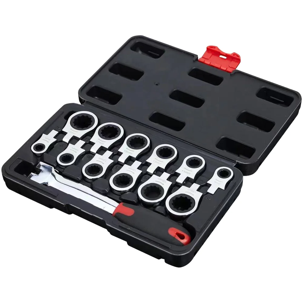 6 Interchangeable Head Ratchet Wrench Set with 72 Tooth Mechanism Optimized for Low Clearance Work Chrome Vanadium