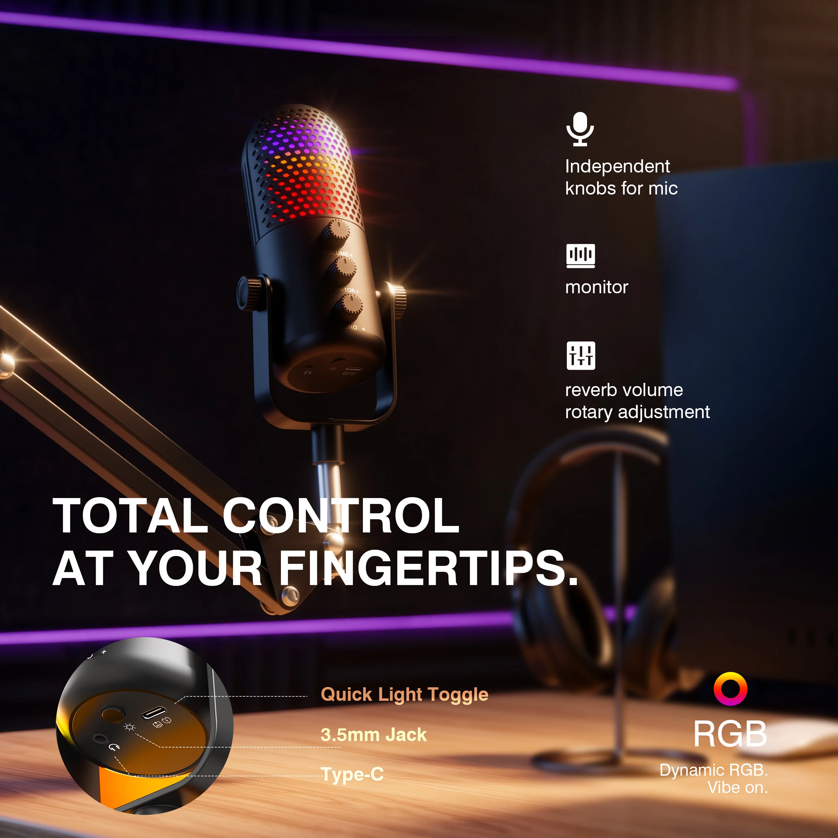 USB RGB Condenser Microphone K - Boom Arm Stand ulasan dan harga