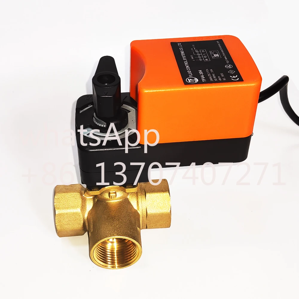 1''  Electric proprotion valve 3 way T port, AC/DC24V Electric regulating valve 0-10V modulating  for flow regulation or on/off