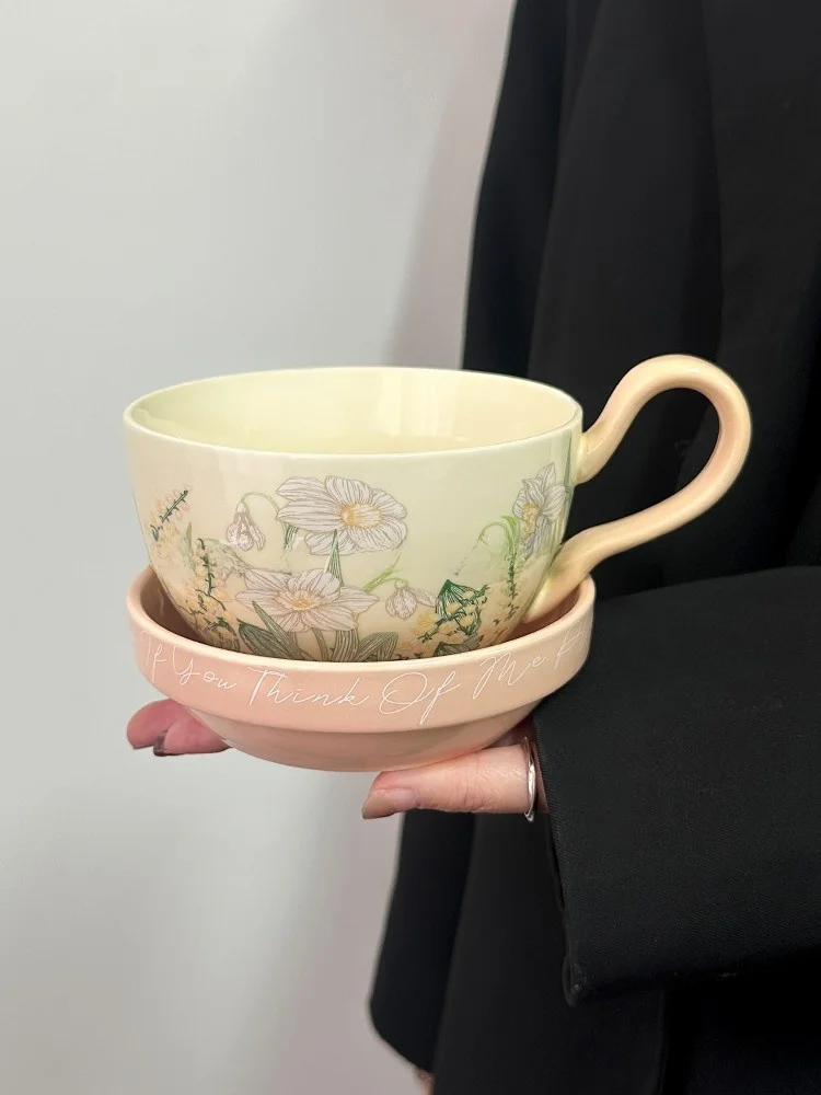 الرجعية طبعة محدودة البلد Sle التصميم الأصلي الوردي الرياح جرس زهرة القهوة القدح لوحة غطاء كوب سعة كبيرة كوب ماء #3