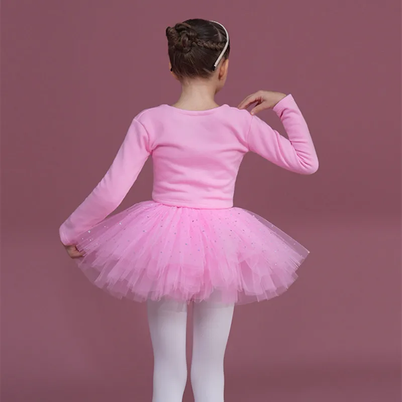 Winter 3 Piece Ballet Dress Warm Up Fleece Wrap Top Bowknot Leotard Sparkle Sequin Tutu Skirt Long Sleeve Luxury Princess Costum