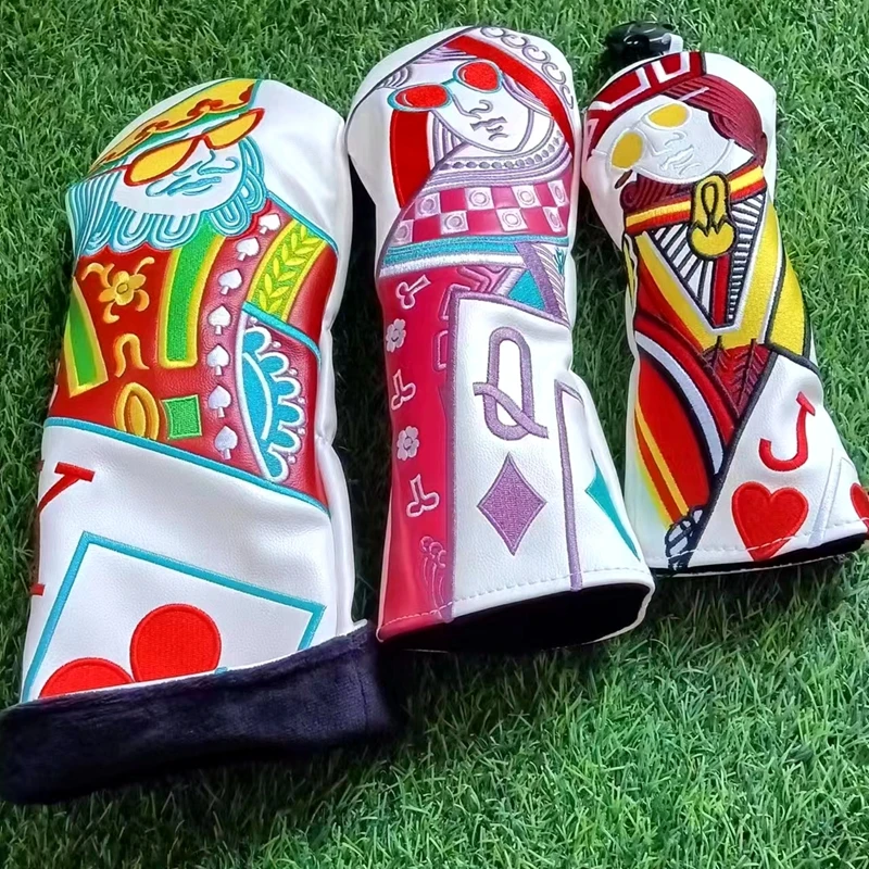 Leather Waterproof Golf Wood Headcovers, King and Queen, Knight and Poker Head Covers, Driver 1, 3 UT, Protection