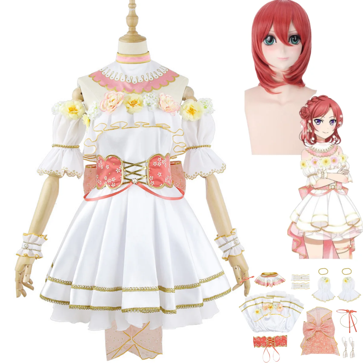 Anime Lovelive! Maki Nishikino Cosplay Kostuum Pruik Prachtige Jurk Bloemen Uniform Prinses Rok Vrouw Sexy Kawaii Carnaval Pak