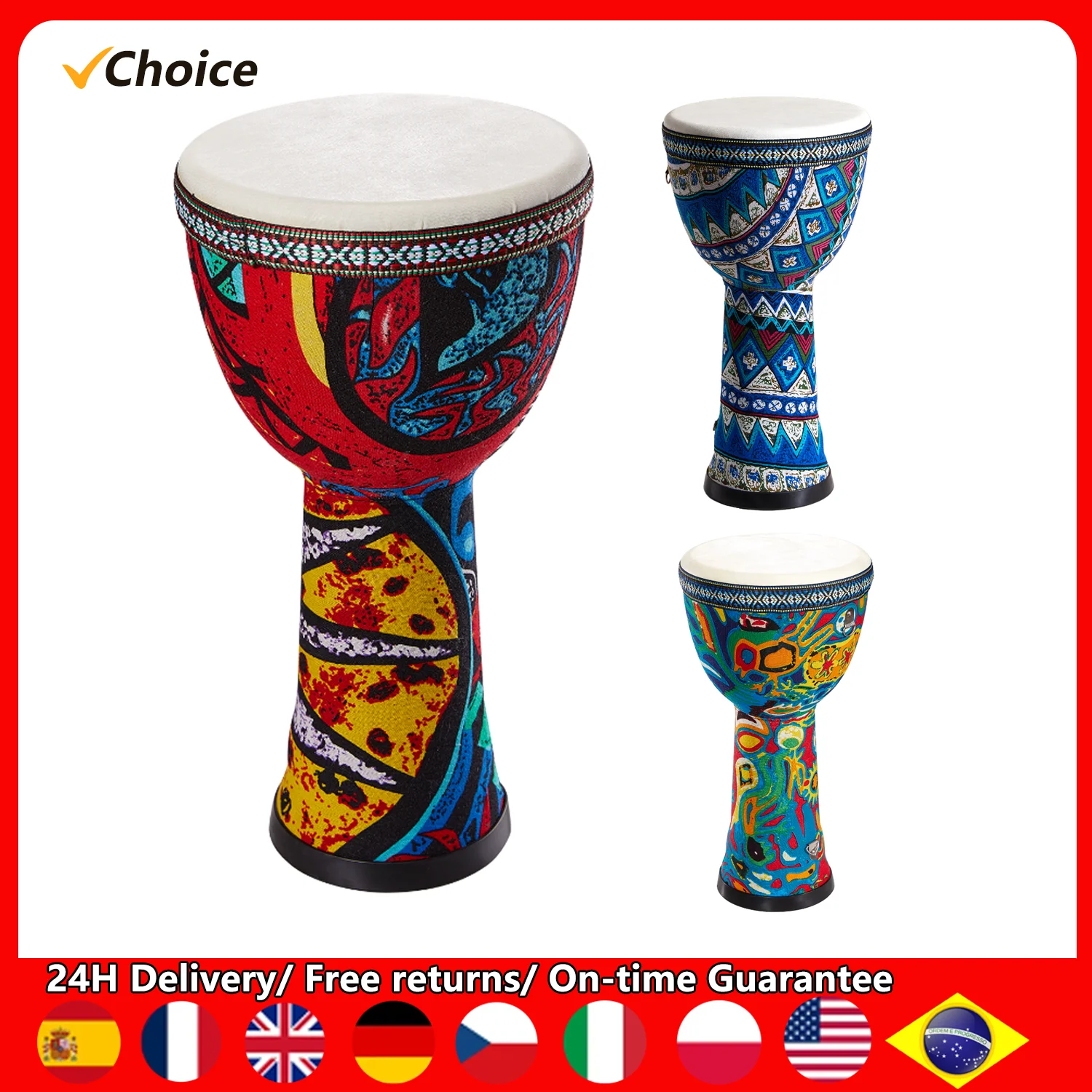 

8-inch African Drum PVC Drum Body Goatskin Drum Surface Lightweight Hand Clapping Drum Percussion Instrument Bongo Drum