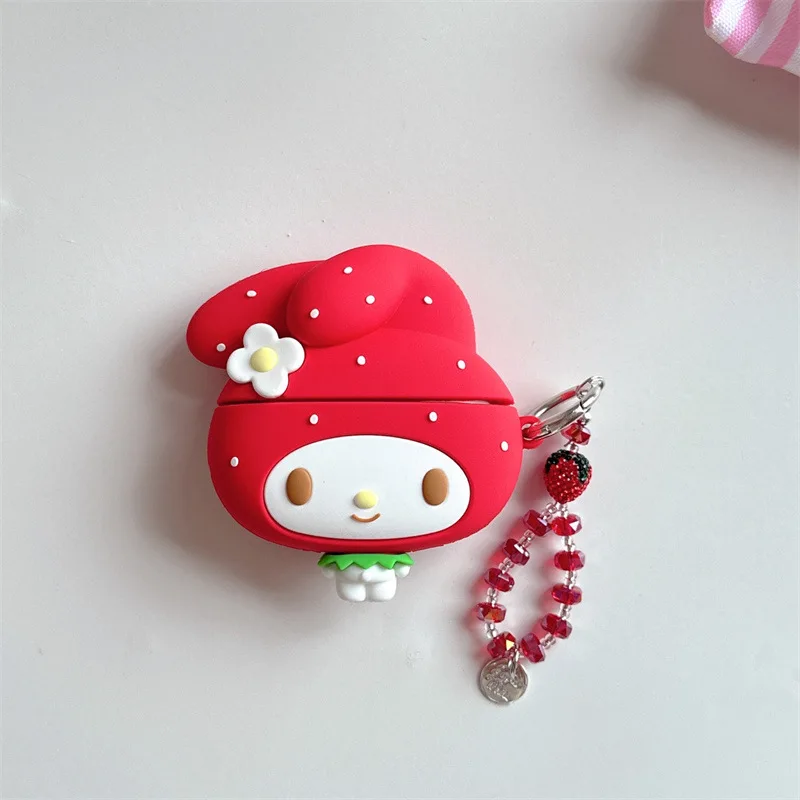 Fashion  Earphone Case Red Strawberry Mellody For Apple Airpods 4 3 Pro 3 Cover with Chain Silicone Headphone Charging Cases ﻿