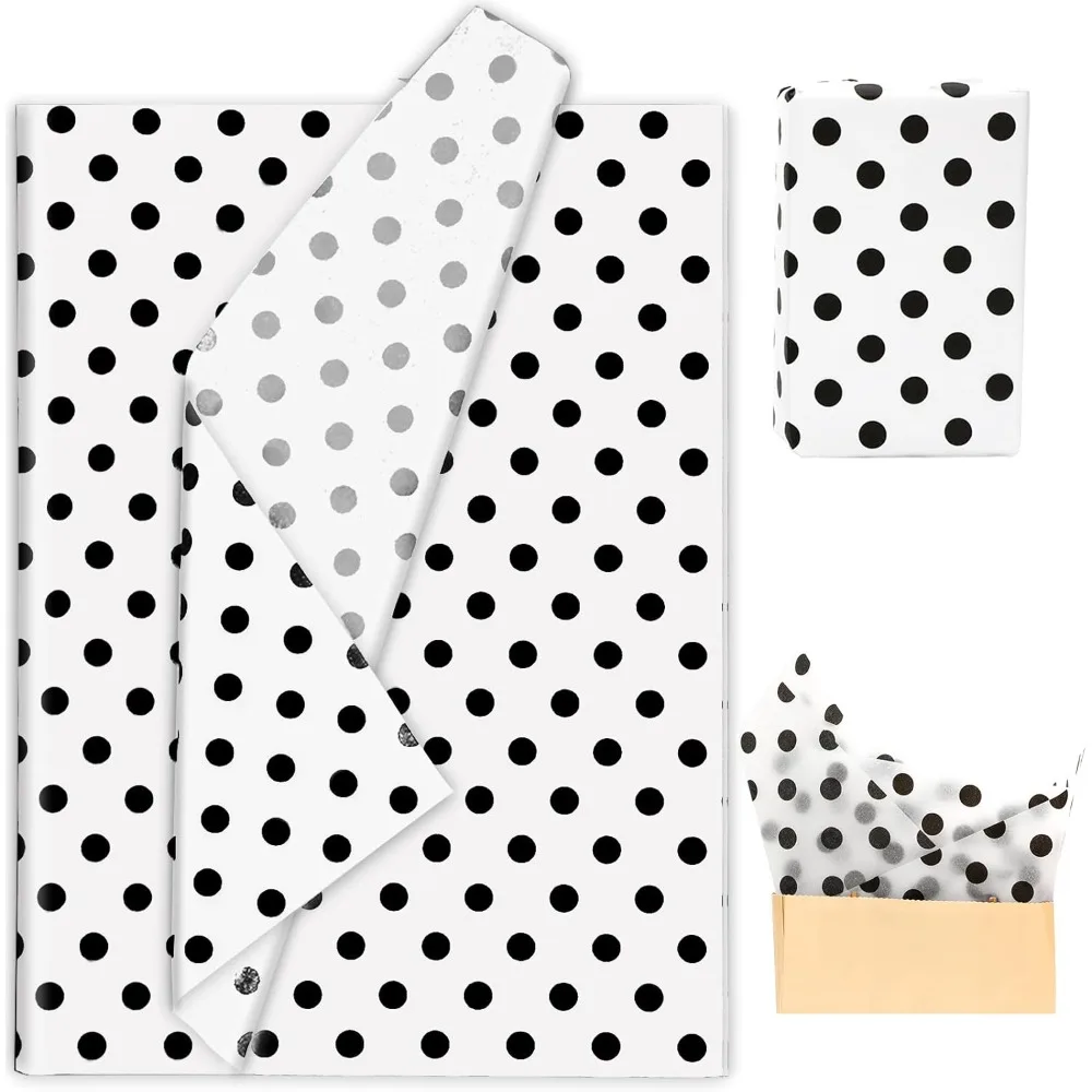 10 Sheets Polka Dot Tissue Paper Gift Wrapping Paper White Black Art Paper for Birthday Baby Shower Party DIY Crafts Supplies