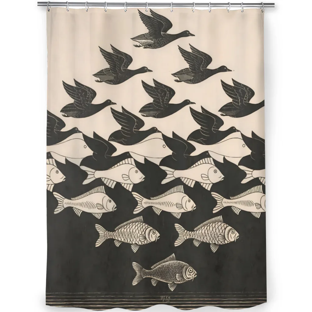 Escher Sky Water Bathroom Shower Curtains  Waterproof Partition Curtain Funny Home Decor Accessories