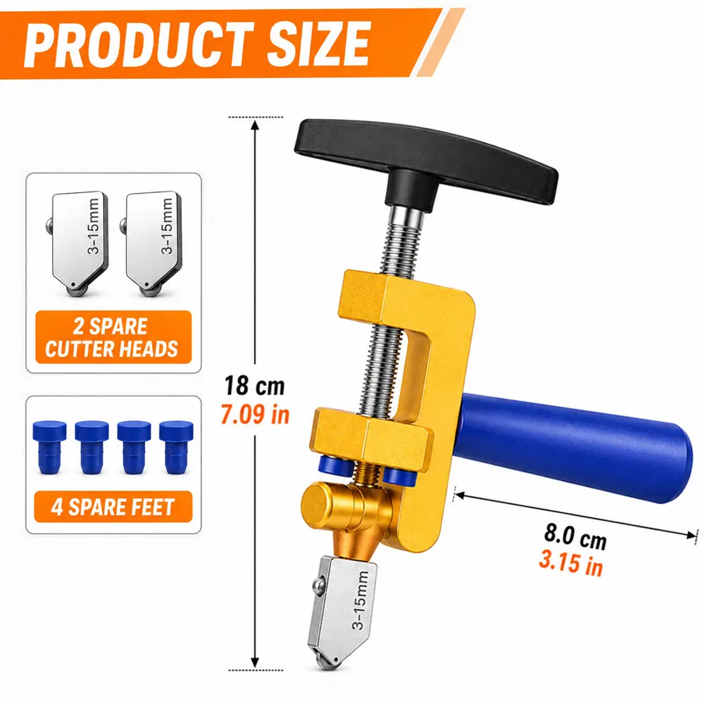 2-in-1 Glass and Tile Cutter Kit, Aluminum Alloy Manual Tool for 3-15mm Glass, Mirrors, Ceramic Tiles and Glazed Tiles, Home DIY