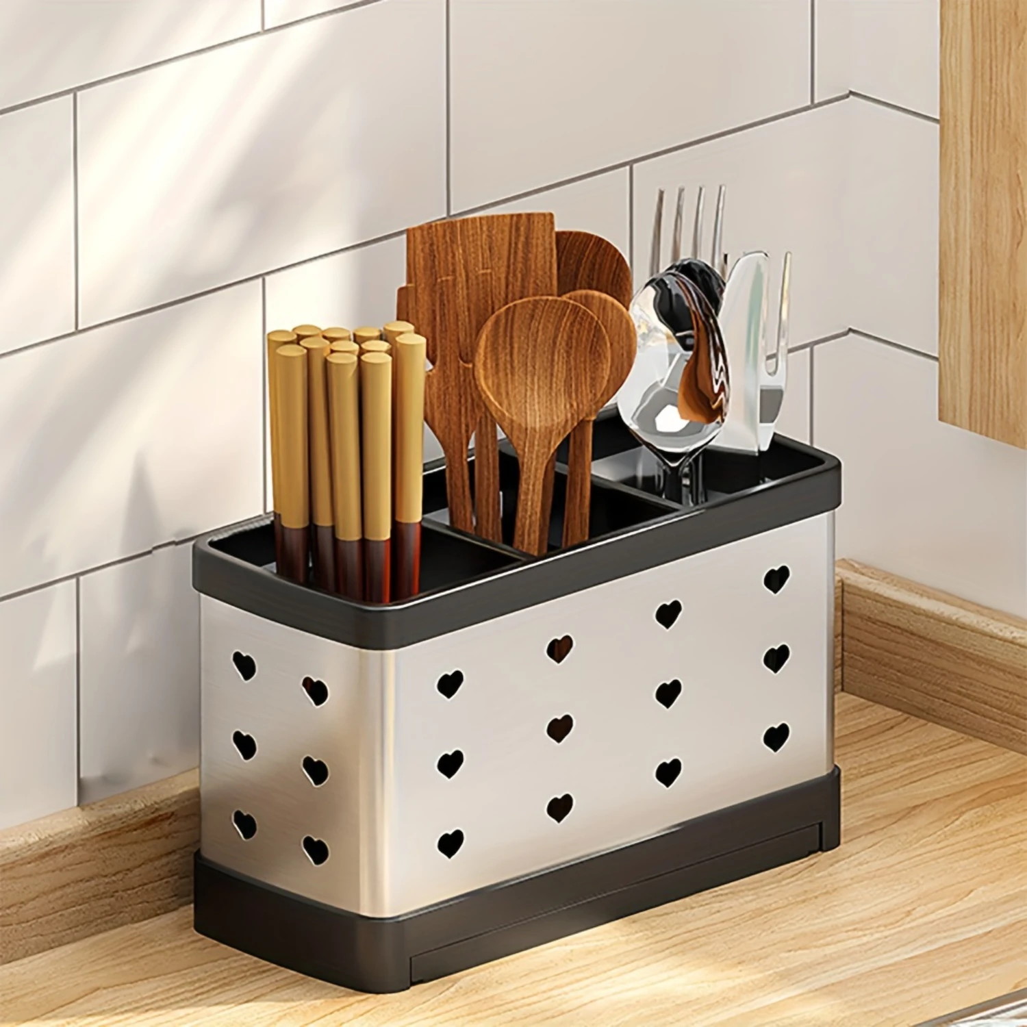 1 шт. Многофункциональный держатель для кухонной утвари — настенный или самостоящийся органайзер для столовых приборов с дренажем — легкий пластик