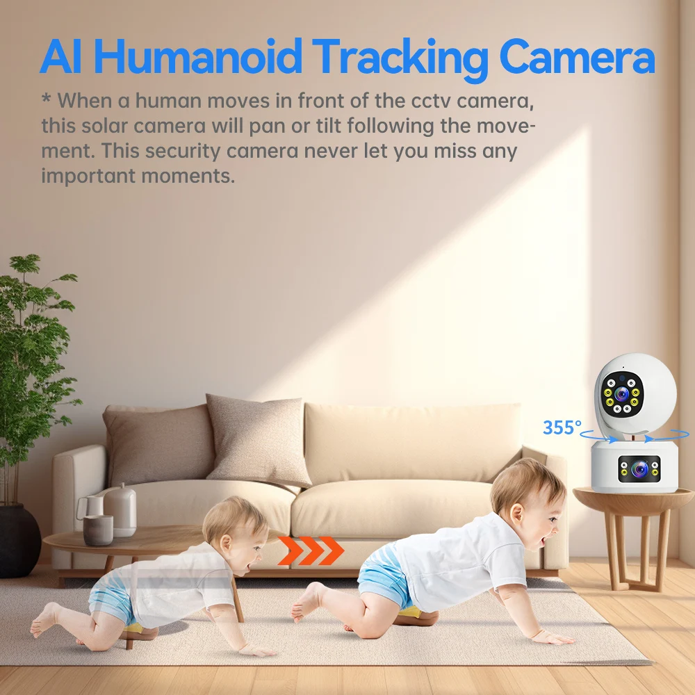 Difang 4MP Dual Lens Yoosee WiFi Telecamera di sicurezza Rilevazione movimento interno Conversazione bidirezionale, Visione notturna a colori 360 °   Telecamera wireless PTZ