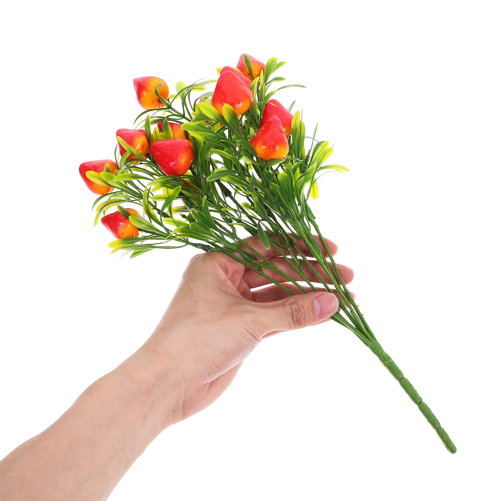 

5pcs Strawberry Bunches Red Yellow Decorative Faux Fruit Stems for Artificial Strawberry Stem Bouquet Home Vase Garden