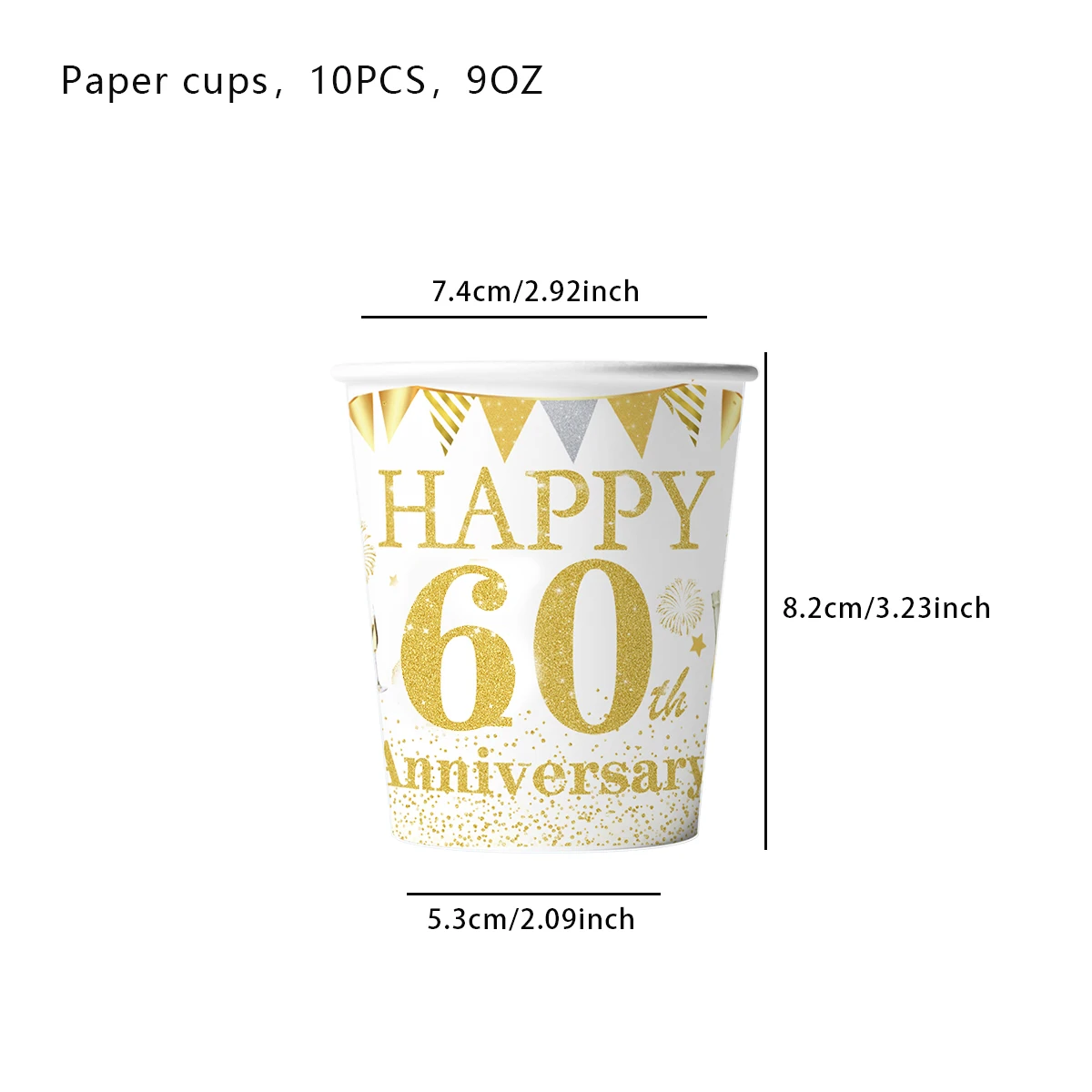 Fröhliche 40., 50., 60. Geburtstags-Party Tischdekoration Weiß-Gold-Thema Pappteller Becher Servietten für Männer und Frauen Fröhliche Jubiläums-Dekorationen – Detail 8