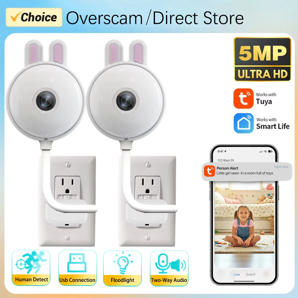 Mini Tuya Indoor USB Light Bulb WiFi Camera 5MP Wireless Security IP Camera IR Color Night Vision Smart Life Home Baby Monitor