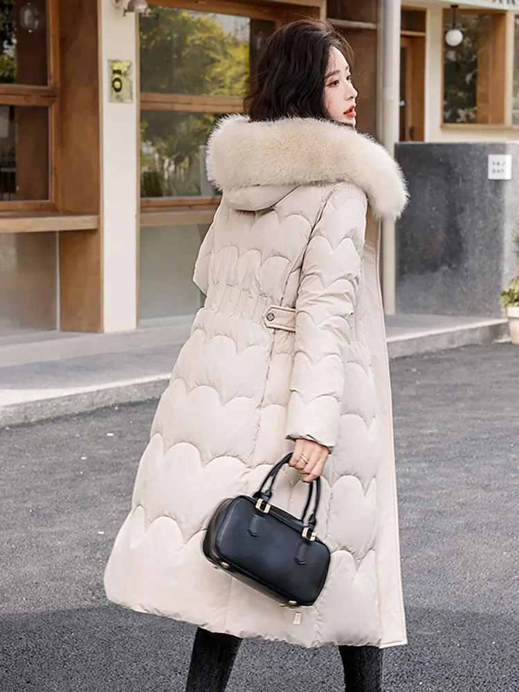 Vielleicht New 2024 Warm Thick Long Parkas Winter Women Puffer Jacket Elegant Winter Fur Hooded Women Clothes Cotton Padded Coat