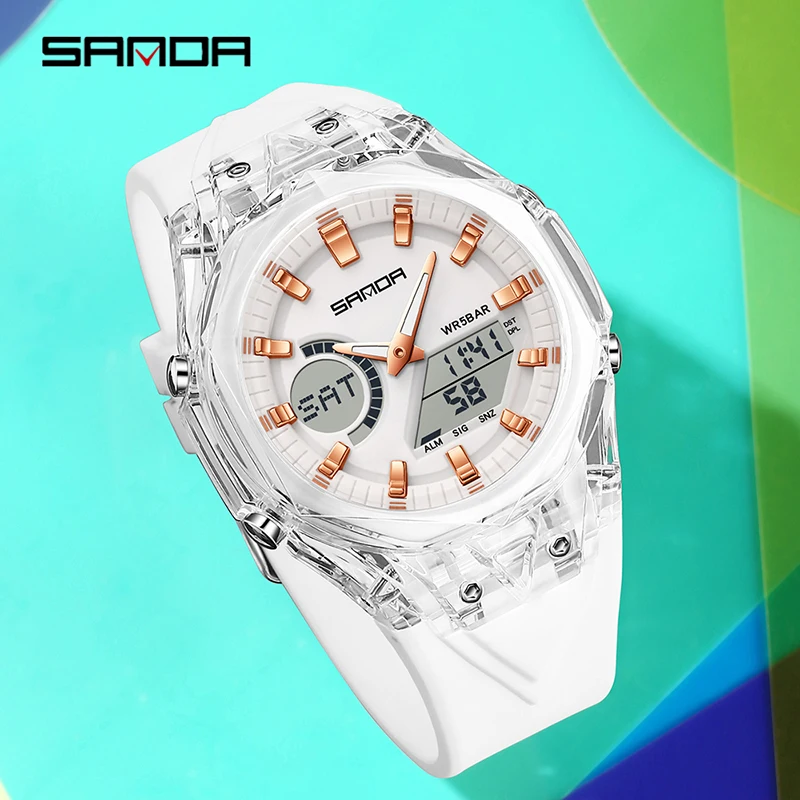 SANDA 6283 Dual Display Students Luminous Fashion Electronic Quartz Watches for Man Alarm Clock Shockproof Sports Digital Watch