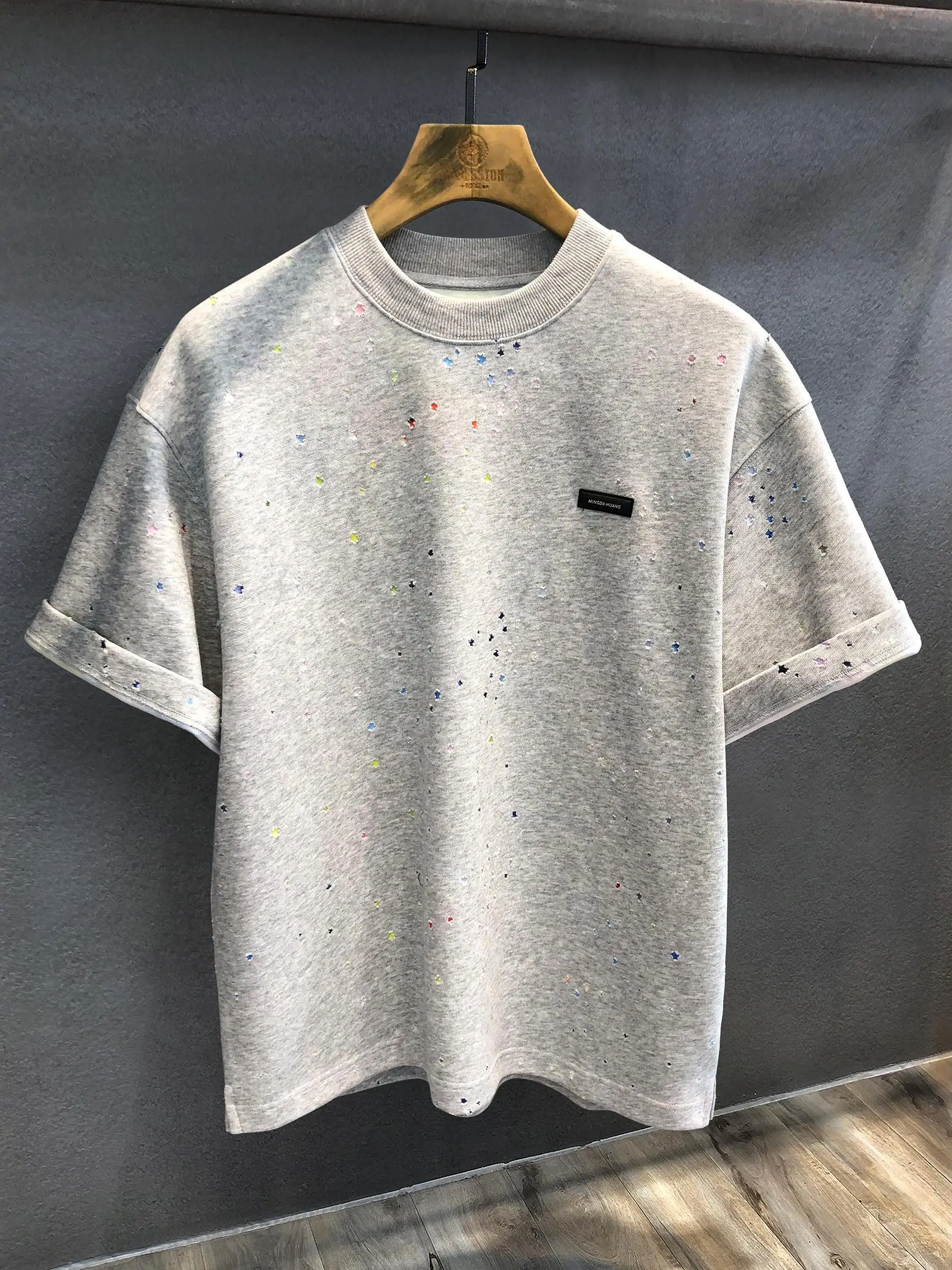 

Loose Fit ort Sve T-irt Men's Heavyweight Double Color Material Proced oulder Drop T-irt Creative Fun Print Ant...