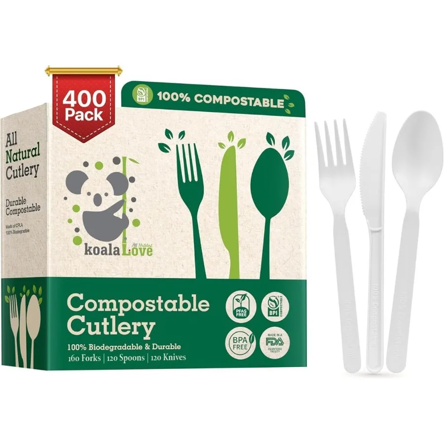 

100 Compostable Cutlery Knives Forks Spoons Large Disposable Biodegradable Compostable Utensils Durable HeavyDuty Silverware He