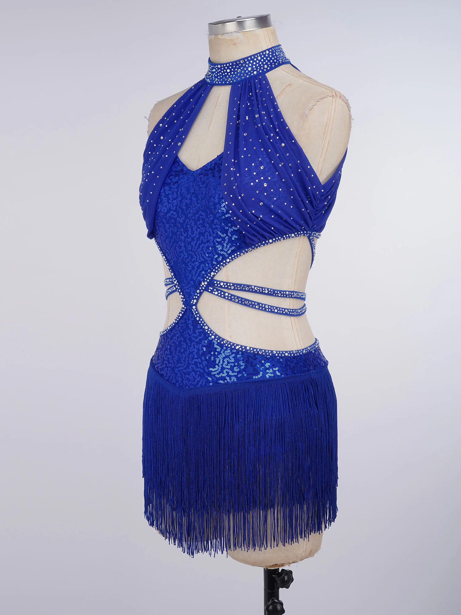 

Женский блестящий костюм для балета и латиноамериканских танцев с пайетками, вырезом спереди, без рукавов, с бахромой, боди-платье