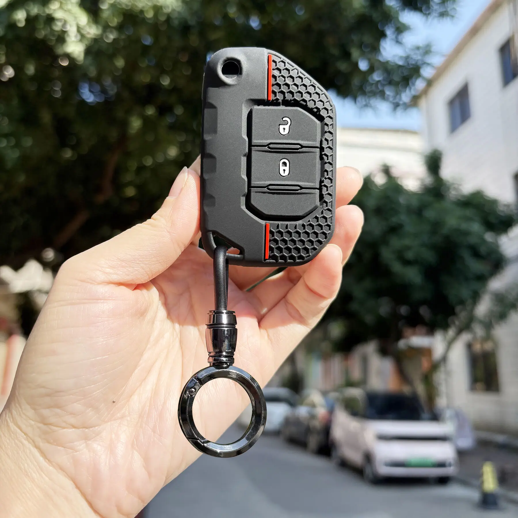 Car Accessories Protector For Jeep JL 2021 Wrangler JLU Gladiator Grand Cherokee Silicone Car Key Caps Holder Folding Key Case