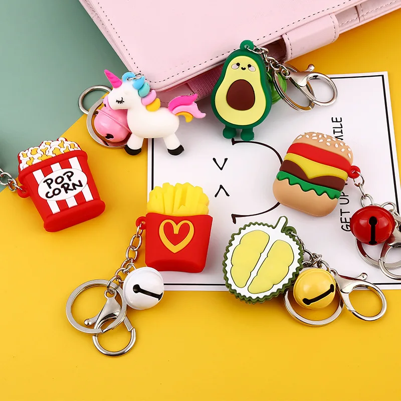 50pcs Creative Cute Personality Key Pendant Cartoon Key Chain Bag Accessories for Men and Women Car Key Ring Hamburger Chips