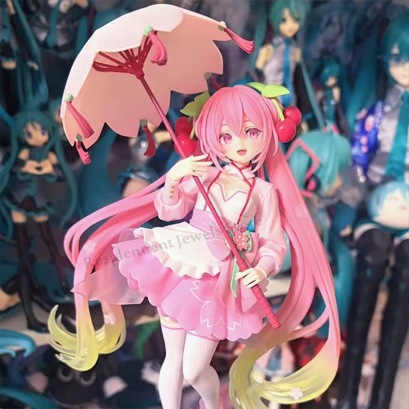 TAITO Original Sakura Hatsune Miku Amp Miku Action Figure Cherry Colored Dress-up Umbrella Model Kt Statue Ornament Toys Gift view 3