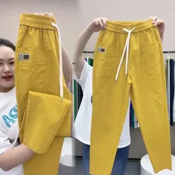 Summer Women's Harem Pants Vintage Thin High Waist Straight Casual Pants Women Fashion Loose Cotton linen Pants Trousers Female
