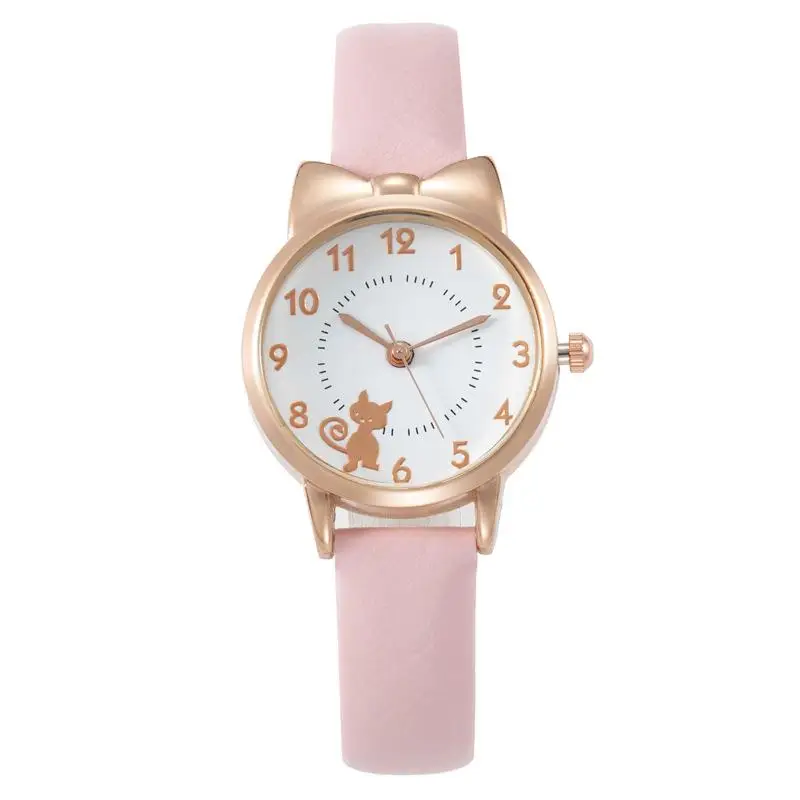 Korean Style Cute Girl Children's Watch Fashion Gold Shell Cartoon Cat Microphone Ear Electronic Watch Student Watch Wholesale