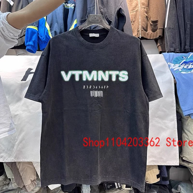 

Men Women American High Street New Fluorescent Letter Print Short-sleeved T-shirt Summer Retro Hip Hop Style Roundneck Tops Tee