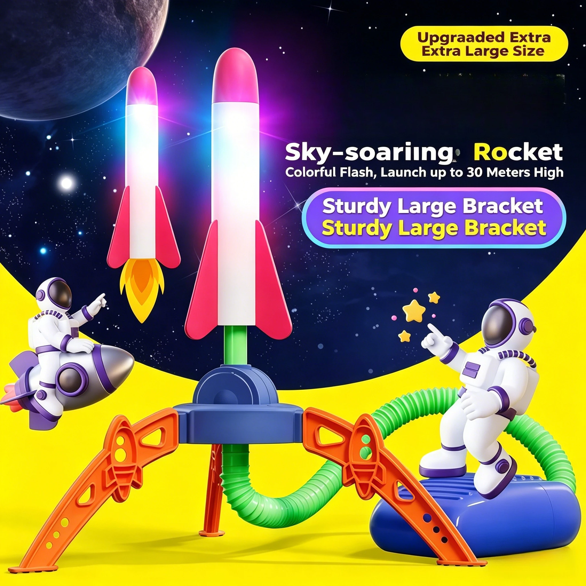 

Kids LED Stomp Rocket Launcher Toy Outdoor Step Launch Sky Rocket with Foam Tip Children Interactive Game Toy Gift