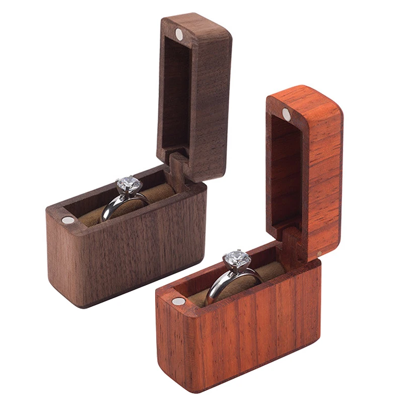 Pudełko na pierścionek zaręczynowa ręcznie robiona drewniane pudełko na pierścionek orzechowa pudełko na pierścionek palisandrowa pierścionek na prezent pudełko na pierścionek walentynkowa z magnesem przenośna