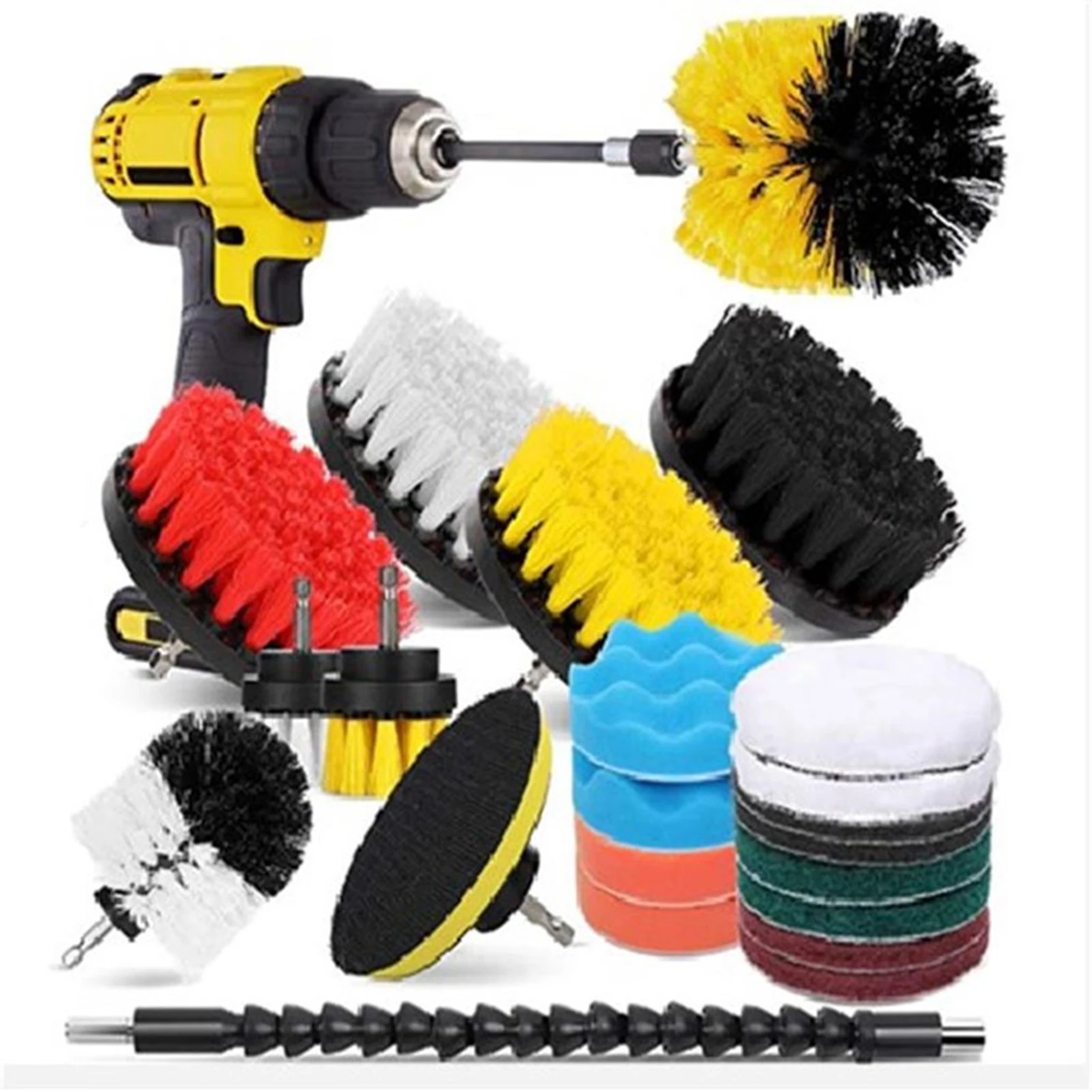 Drill Brush Scouring Pads Scrub Sponge Powerful Scrubber Brush With Long Attachment Tools For Car Home Kitchen Bathroom Toilet