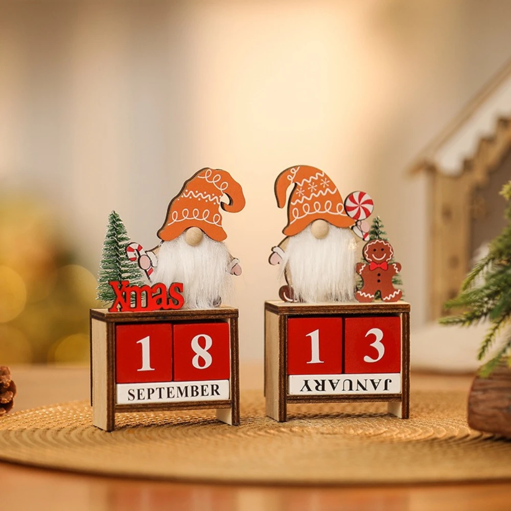 Christmas Faceless Old Man Calendar Ornament Wooden DIY Christmas Countdown Calendar Santa Claus Gingerbread Man Decoration