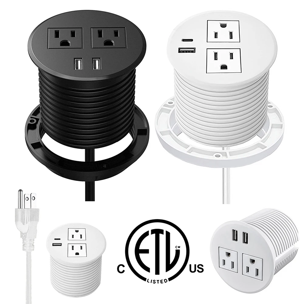 

Desk Power Grommet Outlet with 2 Outlets 2M Extension Cord 2 USB/1 USB + PD 18W Type C Ports for Office PC Desk Cable Cord Cover