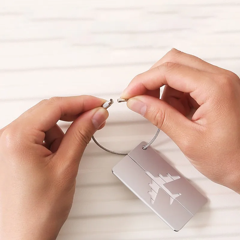 Reisegepäckanhänger aus Aluminiumlegierung, Kofferanhänger, Flugzeug mit Namen, Anti-Verlust, einfarbiges Reisezubehör – Detail 4