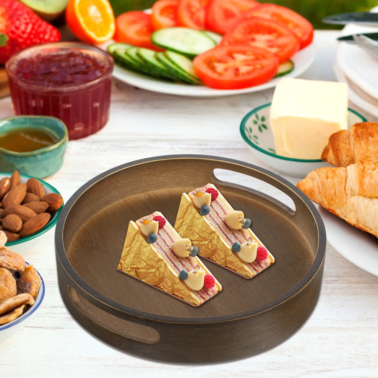 

Bamboo Serving Tray Round Multi Purpose for Breakfast Fruit Snack Display Home Hotel Party 120cm Breakfast Tray