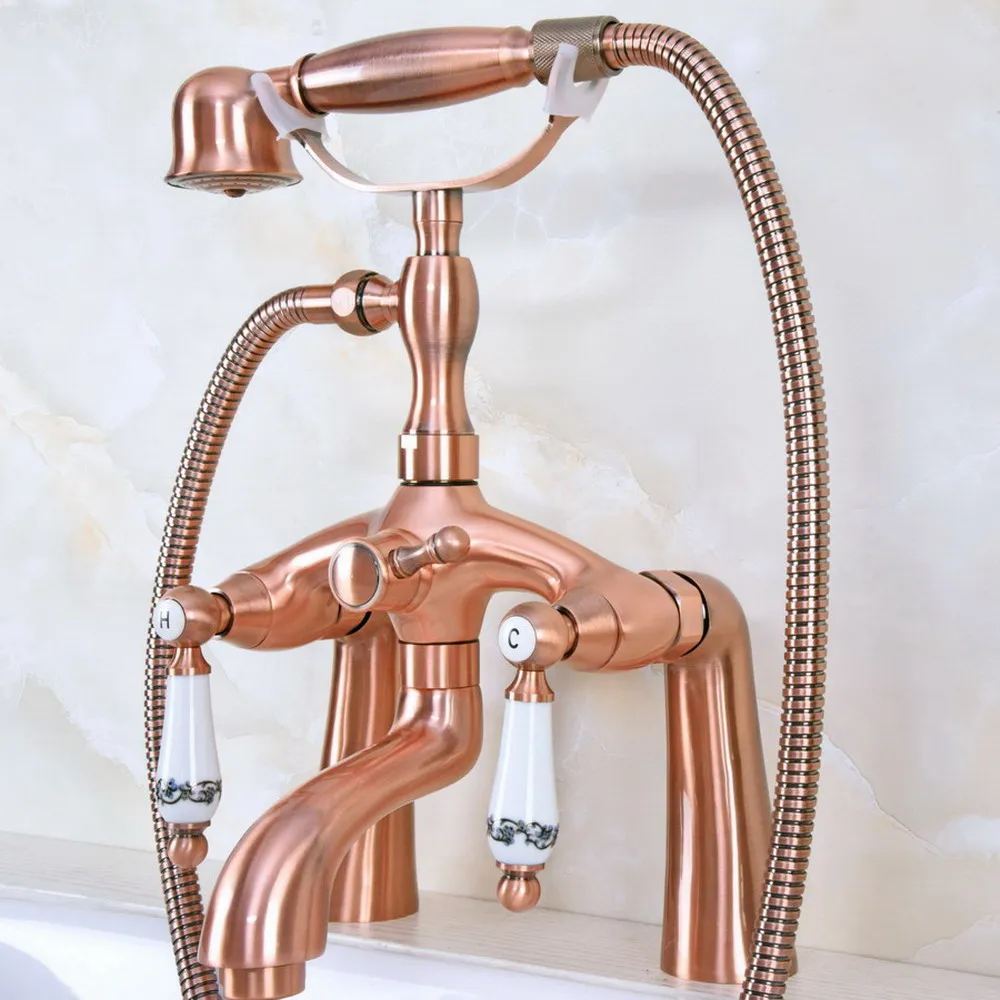 

Antique Red Copper Brass Clawfoot Bath Tub Faucet with Handshower - Deck Mount ana167