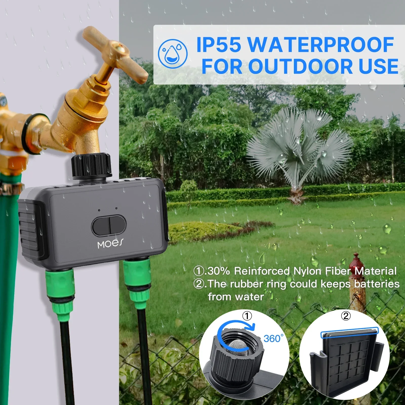 Bluetooth inteligente jardim sprinkler temporizador de água por 2 vias filtro atraso chuva lavadora programável e controlador irrigação automática