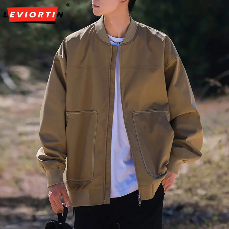 Autumn Pilot Jacket Mens Autumn Stand Collar Casual Loose Stand Collar Long Sleeve Outerwear Men Y2k Streetwear