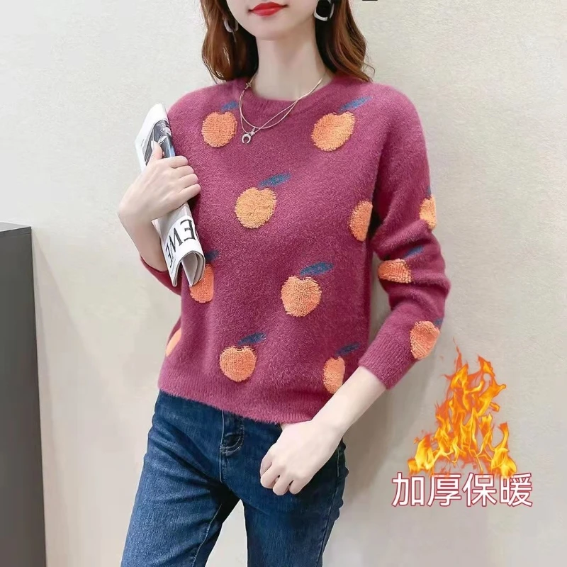 

Милые осенне-зимние флокированные свитера в японском стиле, женские оранжевые свитера с круглым вырезом, модные пуловеры с длинными рукавами для ленивого ветра, вязаные топы